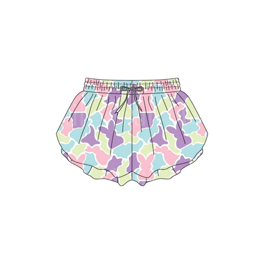 Preorder (moq 5)Baby Girls Colorful Rabbits Camo Easter Ruffle Shorts Bottom