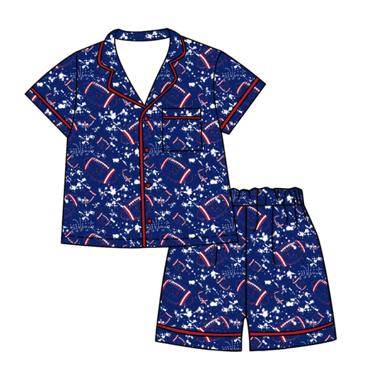 Preorder (moq 5)Baby Girls Tie-dye Footballs Print Button Pocket Top Short Team Pajamas Sets