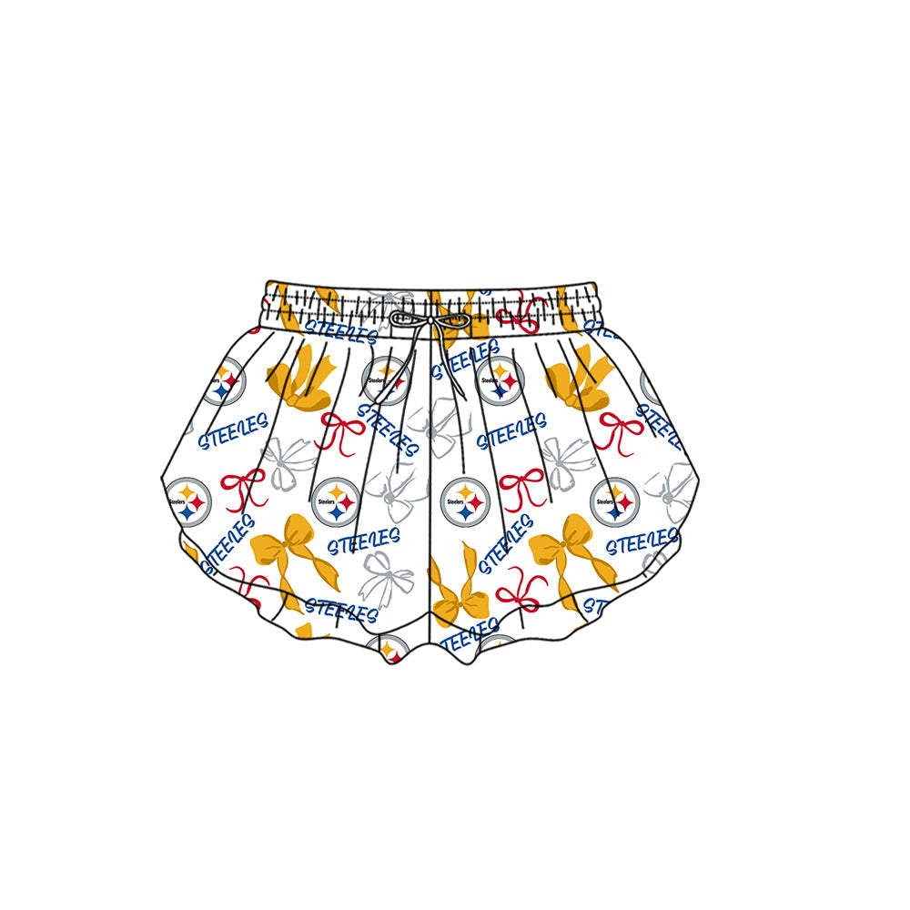Preorder (moq 5)Baby Girls Steelers Bows Team Ruffle Shorts Bottom