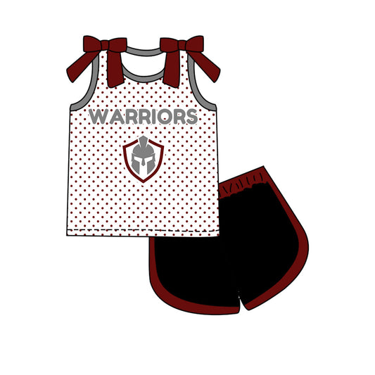 Preorder (moq 5)Baby Girls Bows Warriors Polka Dots Top Short Team Clothes Set