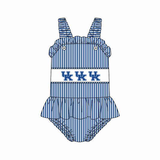 Preorder (moq 5)Baby Girls Strap Blue Stripe UK Tunic Bummies Team Rompers