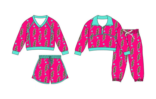 Preorder moq 5 (each item)Baby Girls Leopard Lightnings Stars Shirts Short Joggers Western Clothes Sets