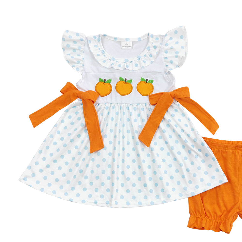 Baby Girls Peaches Bows Ruffle Tops Shorts Clothes Sets