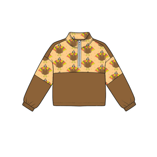 Preorder (moq 5)Baby Boys Turkey Thanksgiving Zip Pullovers Top