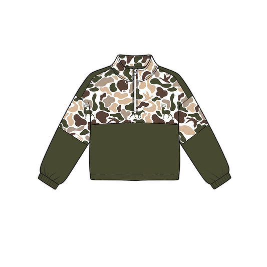 Preorder (moq 5)Baby Boys Ducks Dogs Deer Camo Hunting Zip Pullovers Top