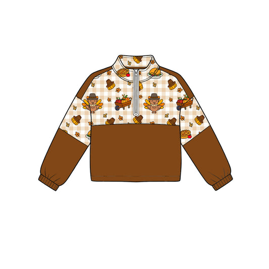 Preorder (moq 5)Baby Boys Turkey Pumpkins Thanksgiving Zip Pullovers Top