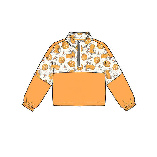 Preorder (moq 5)Baby Boys Pumpkins Cakes Flowers Thanksgiving Zip Pullovers Top