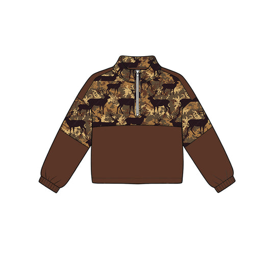 Preorder (moq 5)Baby Boys Deer Camo Hunting Zip Pullovers Top