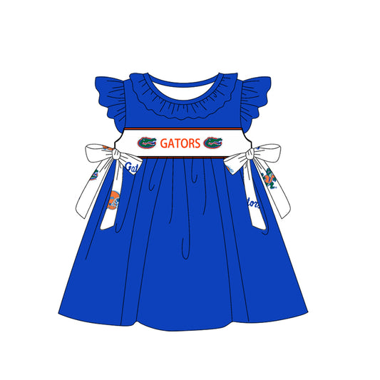 Preorder (moq 5)Baby Girls Gators Team Bows Knee Length Dresses