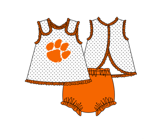 Preorder (moq 5)Baby Girls Sleeveless Pawl Polka Dots Tunic Bummies Team Clothes Set