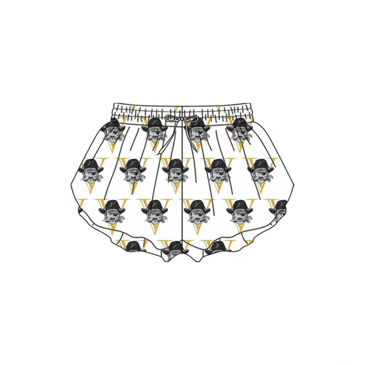 Preorder(moq 5) Baby Girls pirates white Yoga Team Ruffle Shorts