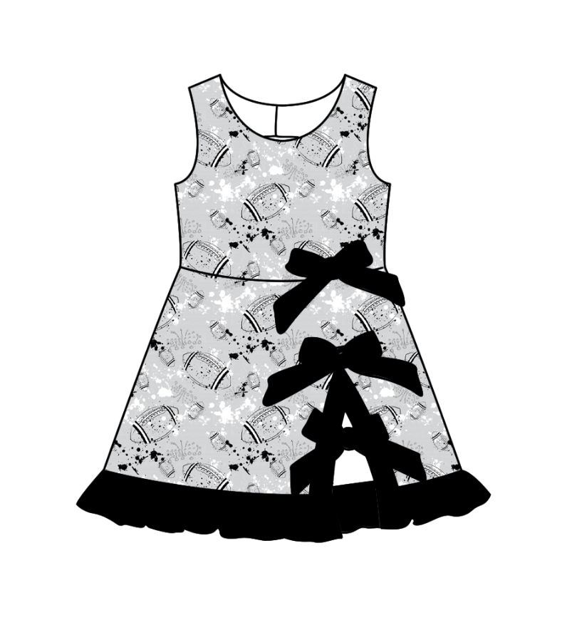 Preorder (moq 5)Baby Girls Tie-dye Footballs Print Team Bows Shorts Knee Length Dress