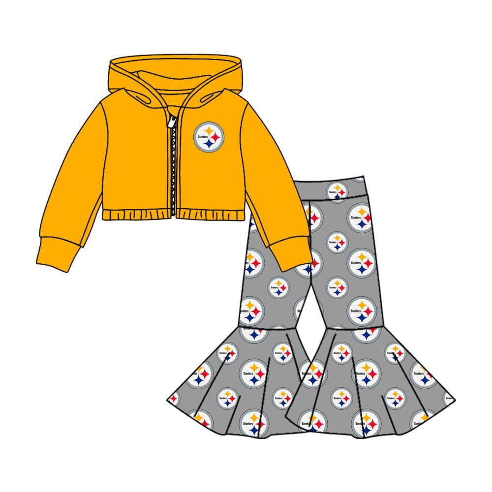 preorder(moq 5) Baby Girls Steelers Team Hooded Top Bell Pants Clothes Sets