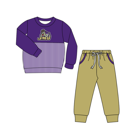 Preorder(moq 5)Baby Boys JMU Dogs Stripe Top Pockets Jogger Pants Team Clothes Sets