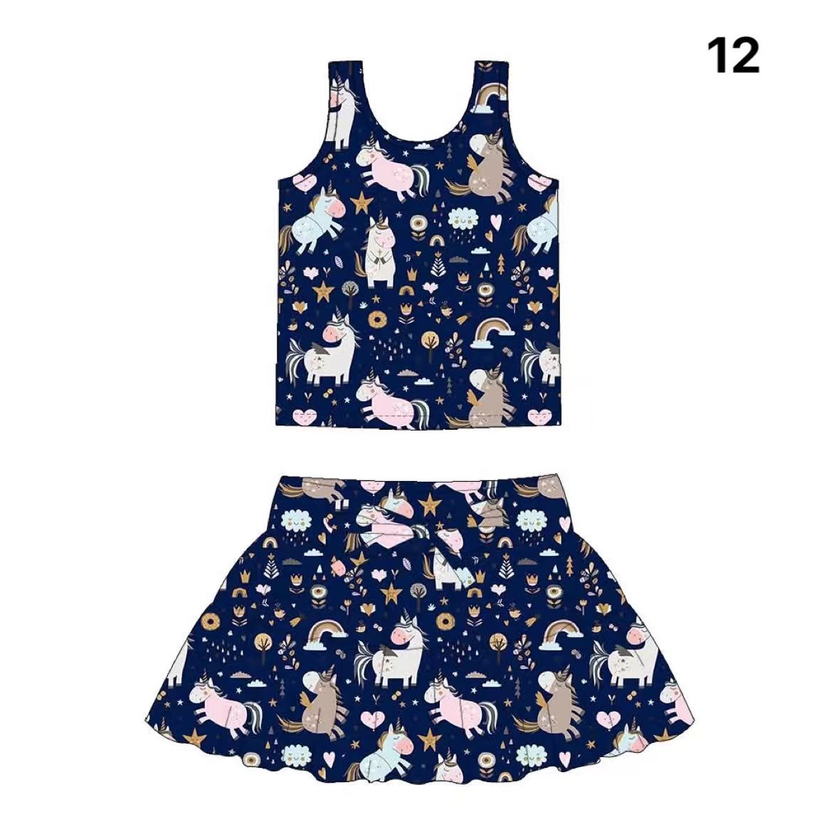 Preorder (moq 5)Baby Girls Cartoon Horses Flowers Vests Top Skirt Shorts Clothes Sets