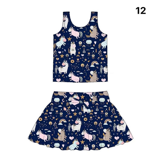Preorder (moq 5)Baby Girls Cartoon Horses Flowers Vests Top Skirt Shorts Clothes Sets
