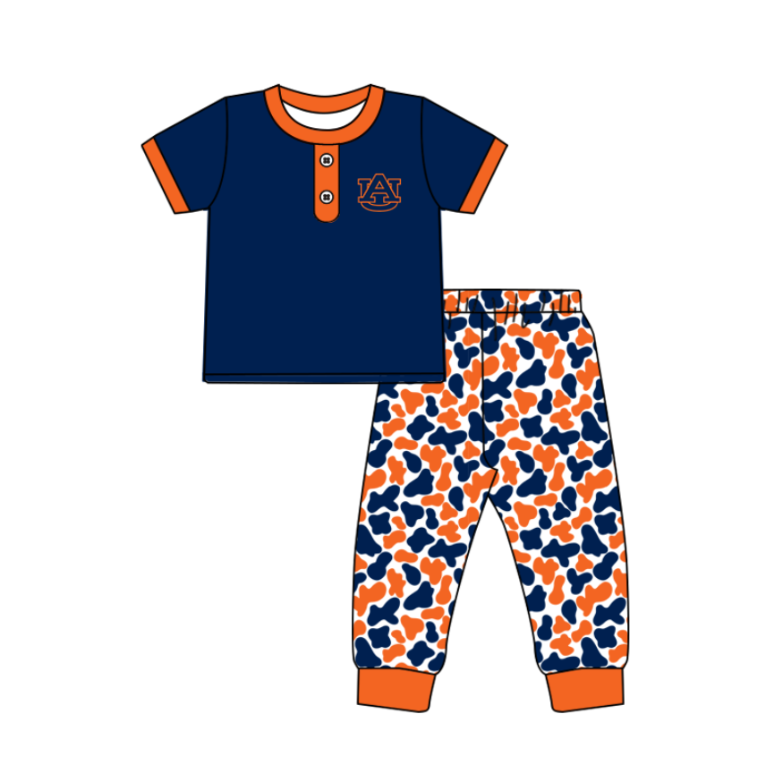 Preorder (moq 5)Baby Boys Navy AU Button Top Camo Pants Team Clothes Sets