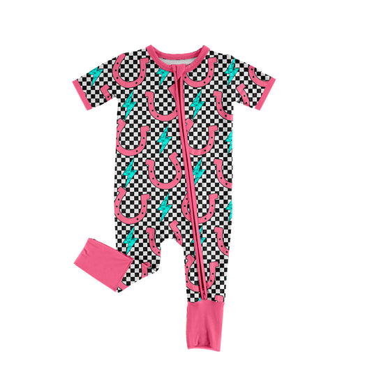 Baby Infant Western Howdy Checkered Zip Sleepers Rompers preorder(moq 5)