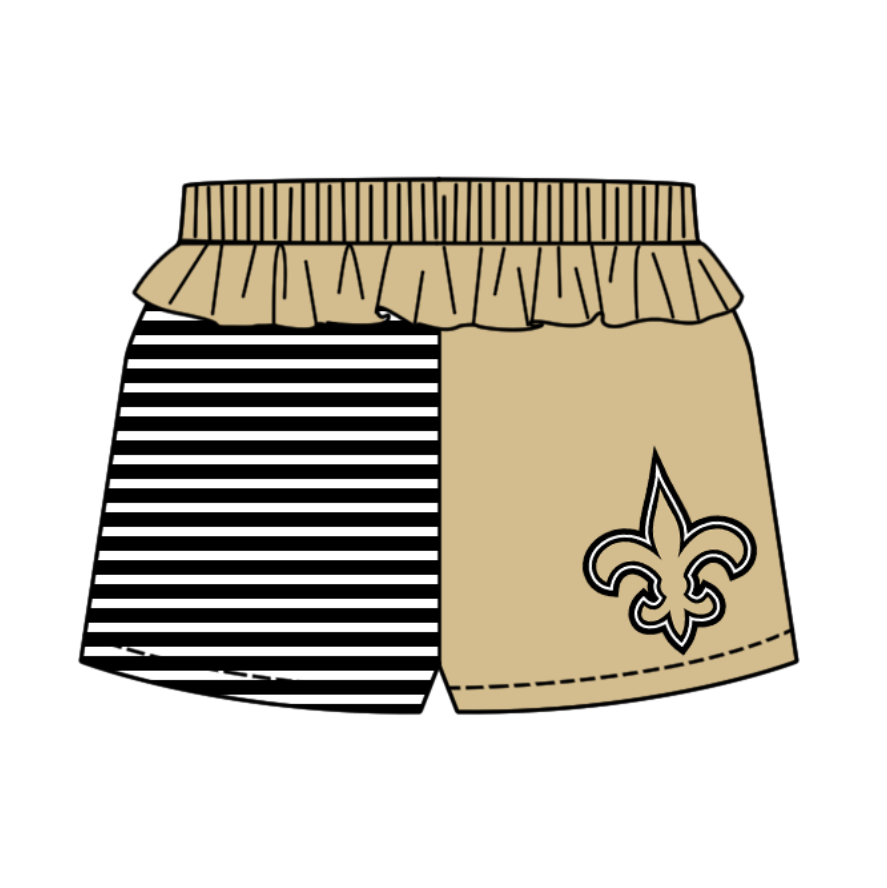 Preorder (moq 5)Baby Girls Black Stripe Anchors Team Ruffle Shorts Bottom