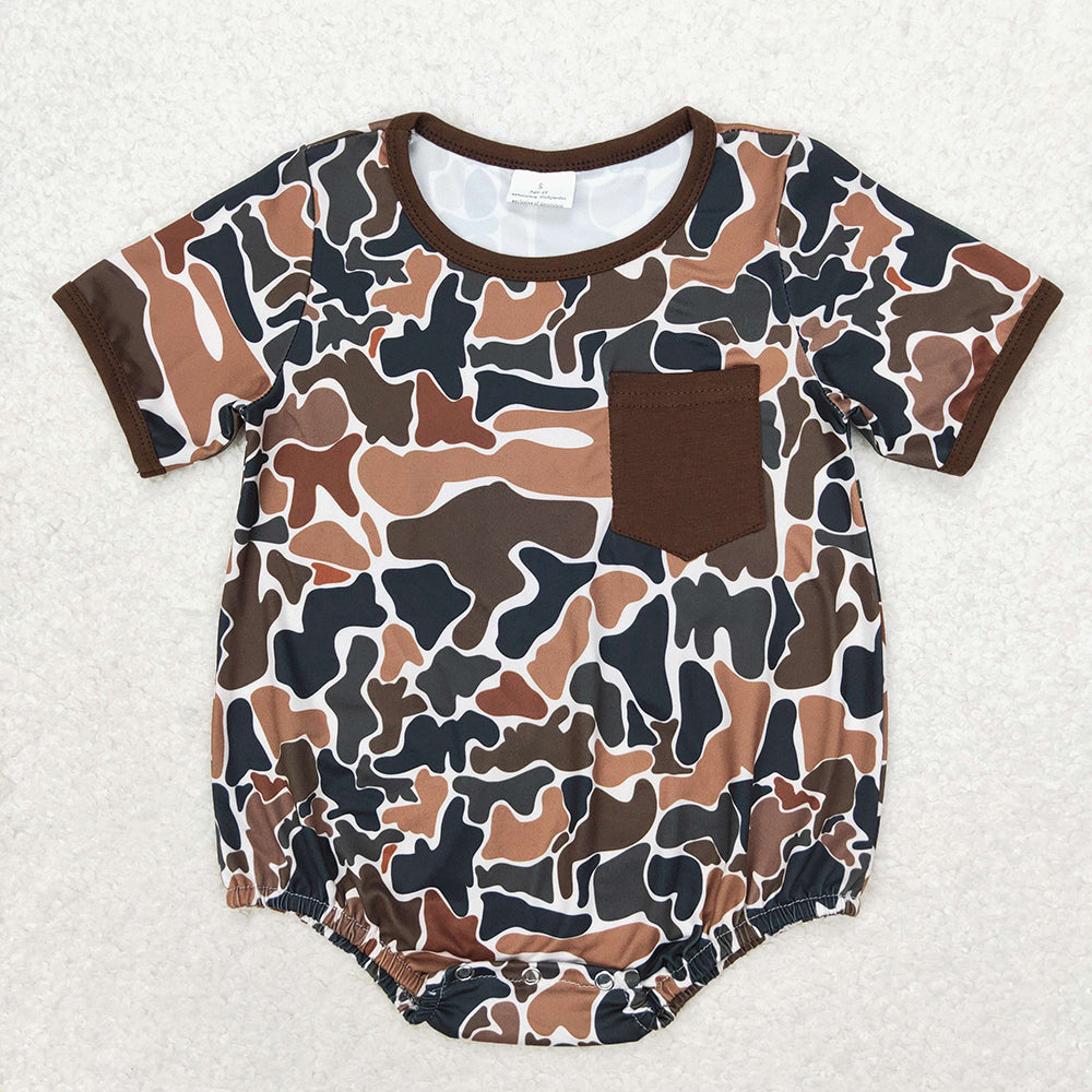 Baby Infant Boys Brown Camo Sibling Rompers