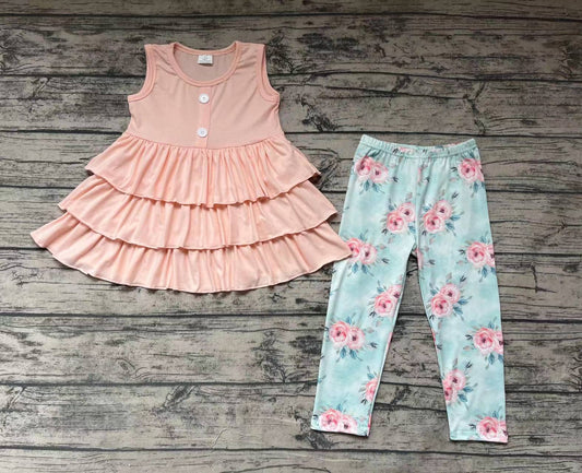Baby Girls Pink Ruffle Tunic Floral Legging Clothes Sets