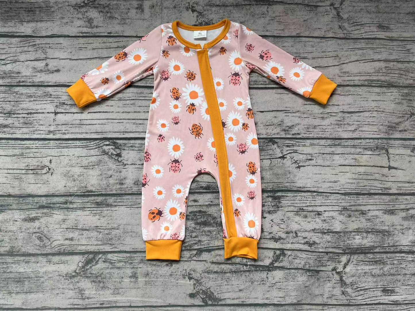 Baby Girls Orange Flowers Zip Rompers