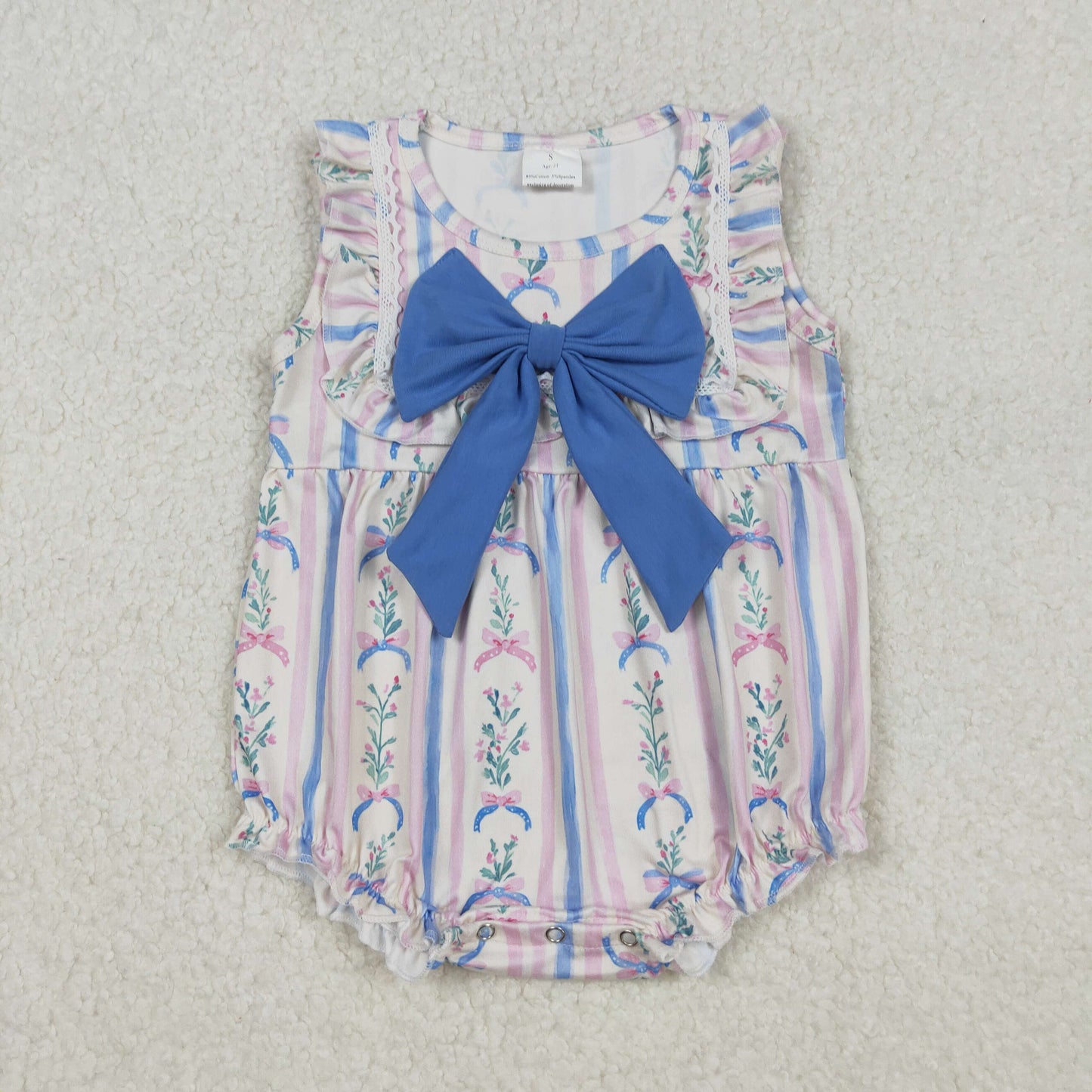 Baby Girls Pink Blue Flowers Bows Stripe Ruffle Rompers
