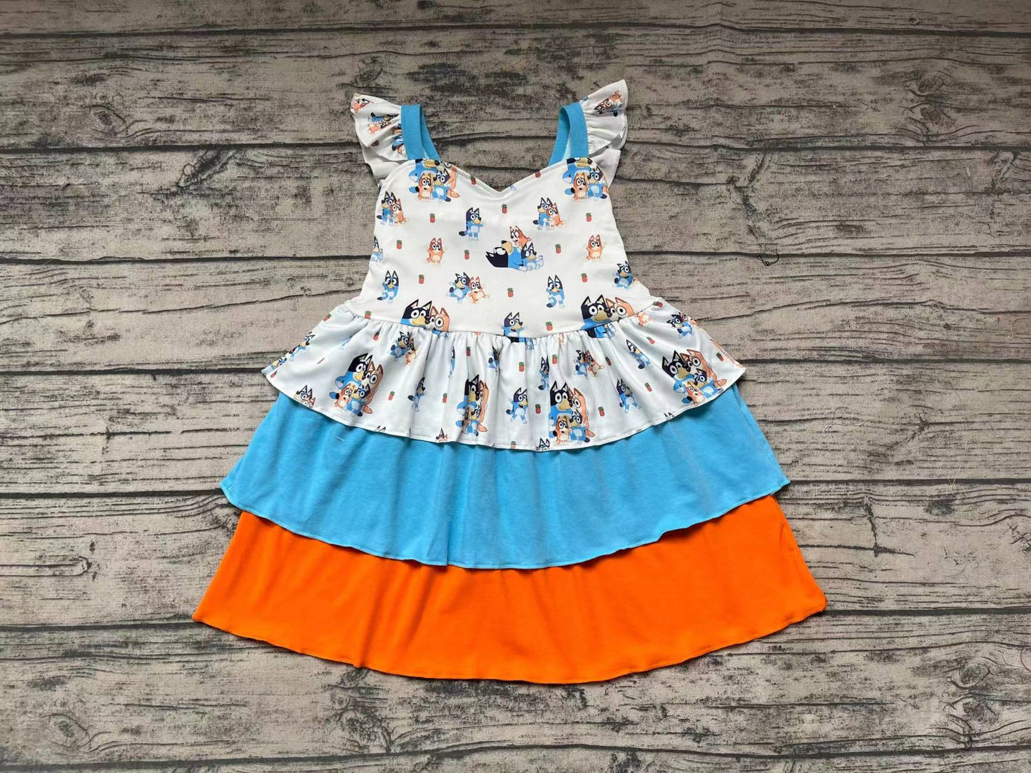 Baby Girls Cartoon Dogs Ruffle Knee Length Dresses