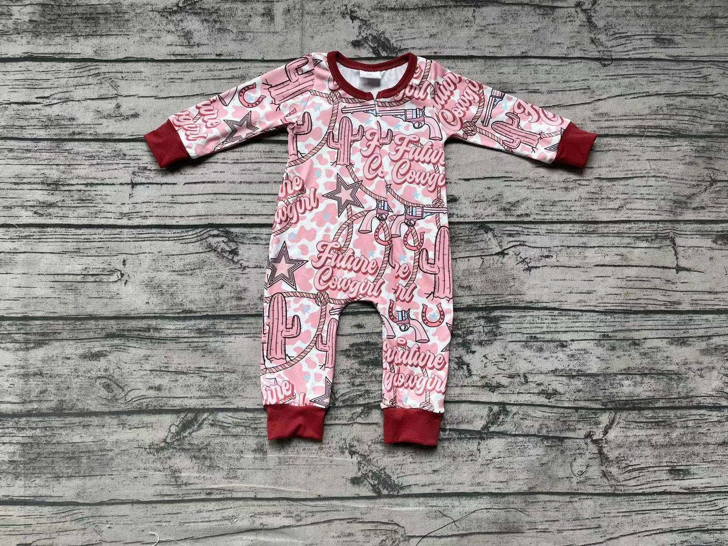 Baby Girls Western Cactus Zip Rompers