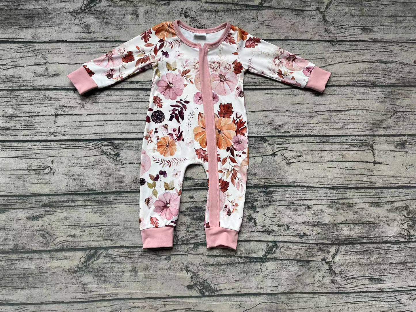 Baby Girls Pumpkin Flowers Zip Rompers