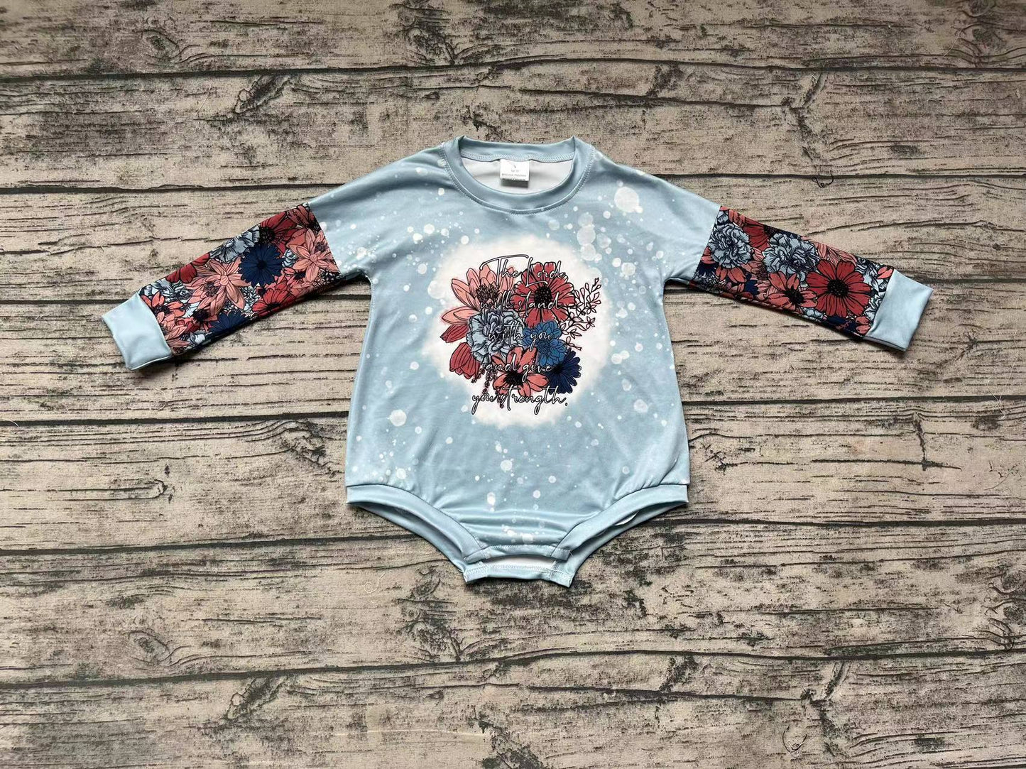 Baby Girls Blue Flowers Bleached Rompers