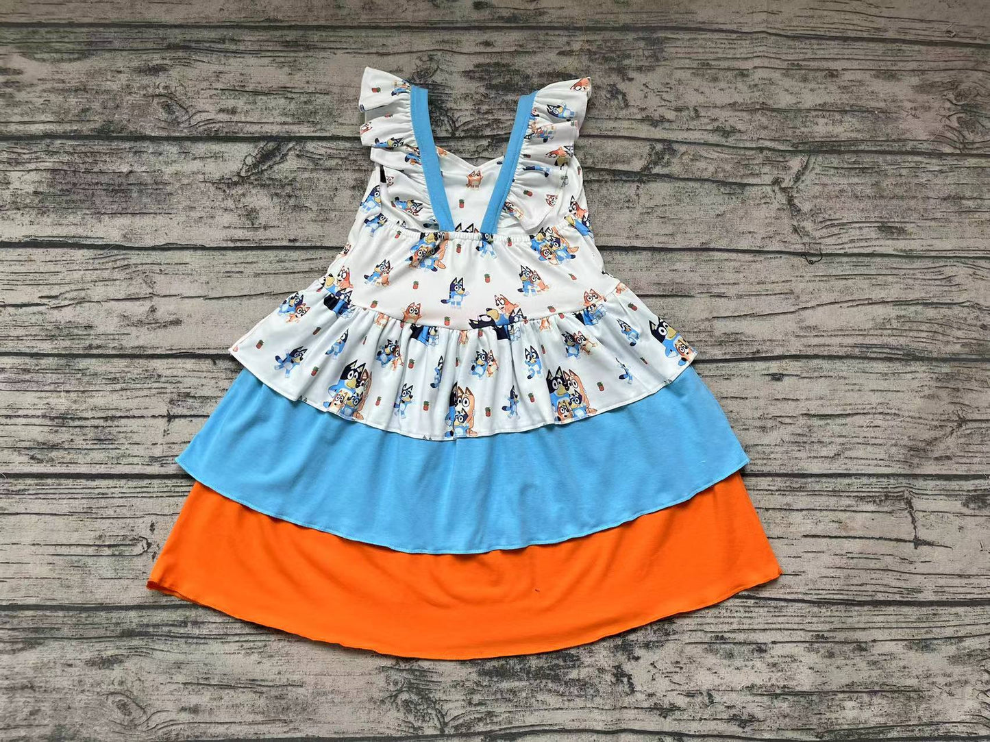 Baby Girls Cartoon Dogs Ruffle Knee Length Dresses