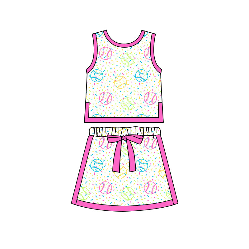 Preorder moq 5 Baby Girls Baseballs Sprinkles Vests Skirt Shorts Team Clothes Set