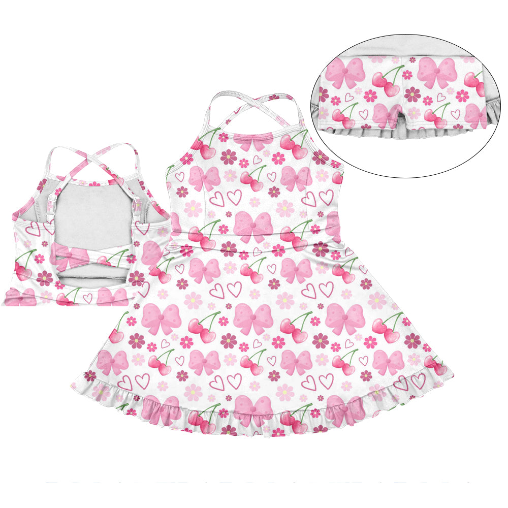 Preorder (moq 5)Baby Girls Pink Strap Bows Flowers Yoga Active Skort Dress