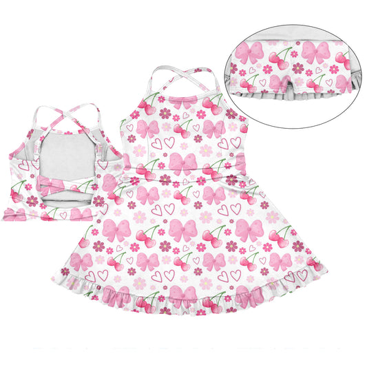Preorder (moq 5)Baby Girls Pink Strap Bows Flowers Yoga Active Skort Dress