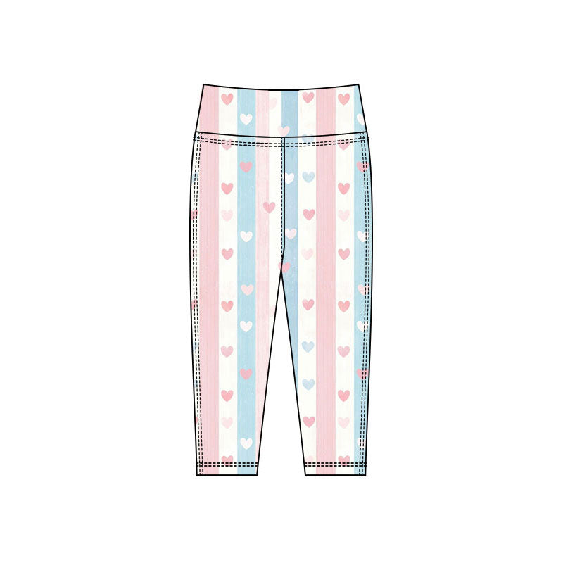 Preorder(moq 5) Baby Girls Pink Blue Stripes Hearts Valentine Legging Pants Bottom