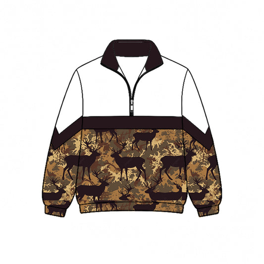 Preorder (moq 5)Baby Boys Brown Deer Camo Hunting Zip Pullovers Top