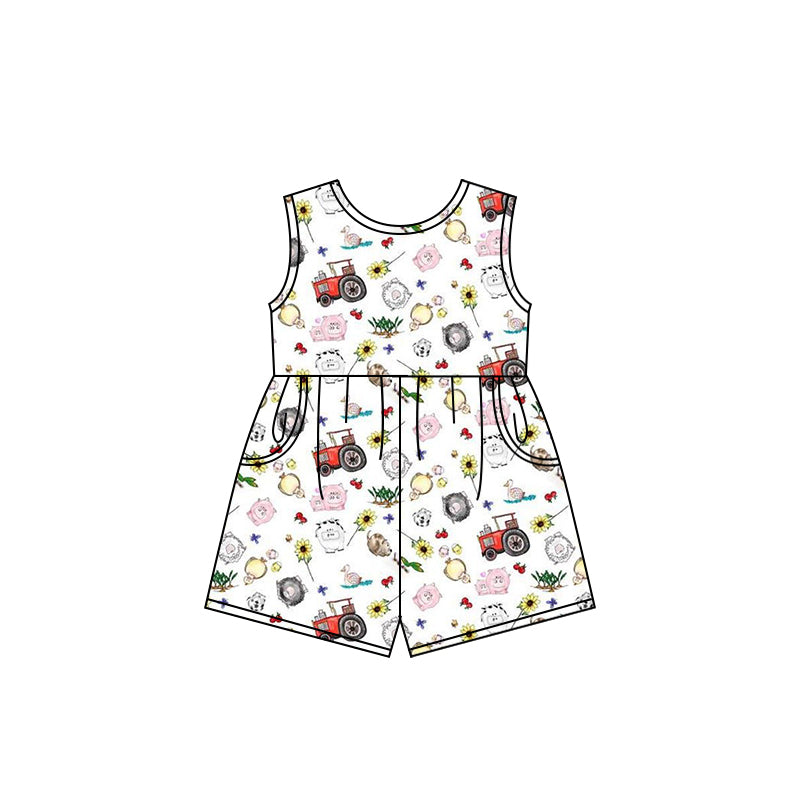 Preorder (moq 5)Baby Girls Red Farm Trucks Shorts Summer Jumpsuits