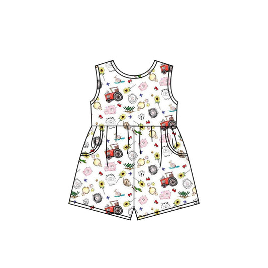 Preorder (moq 5)Baby Girls Red Farm Trucks Shorts Summer Jumpsuits