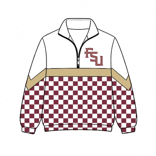 Preorder (moq 5)Baby Boys Red Checked FSU Team Zip Pullovers Top