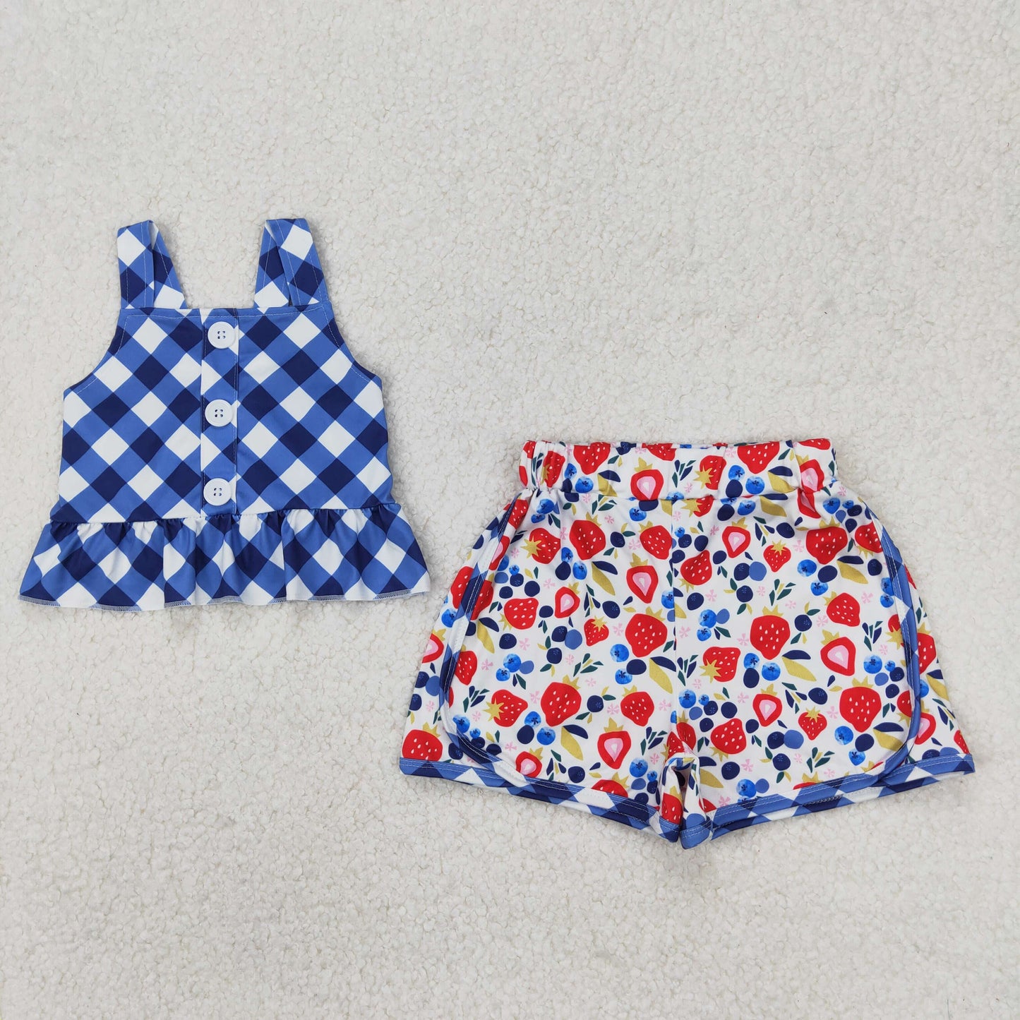Baby Girls Checkered Straps Tunic Fruits Shorts Sets