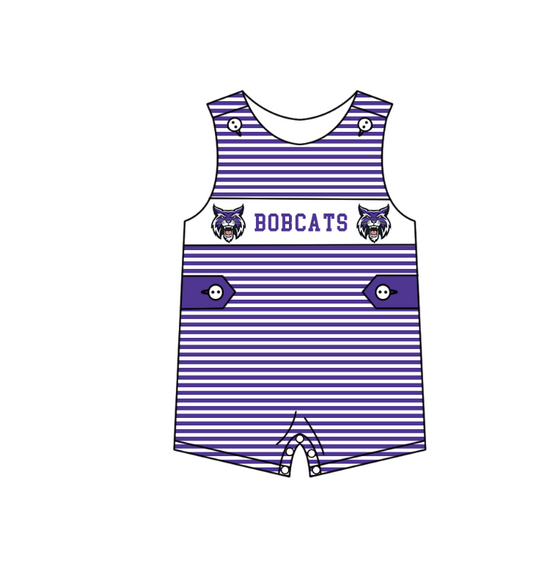 Preorder (moq 5)Baby Boys Sleeveless Purple Stripe Bobcats Team Rompers