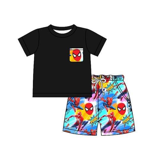 Baby Boys Spider Black Short Sleeve Shirt Shorts Clothes Sets preorder(moq 5)