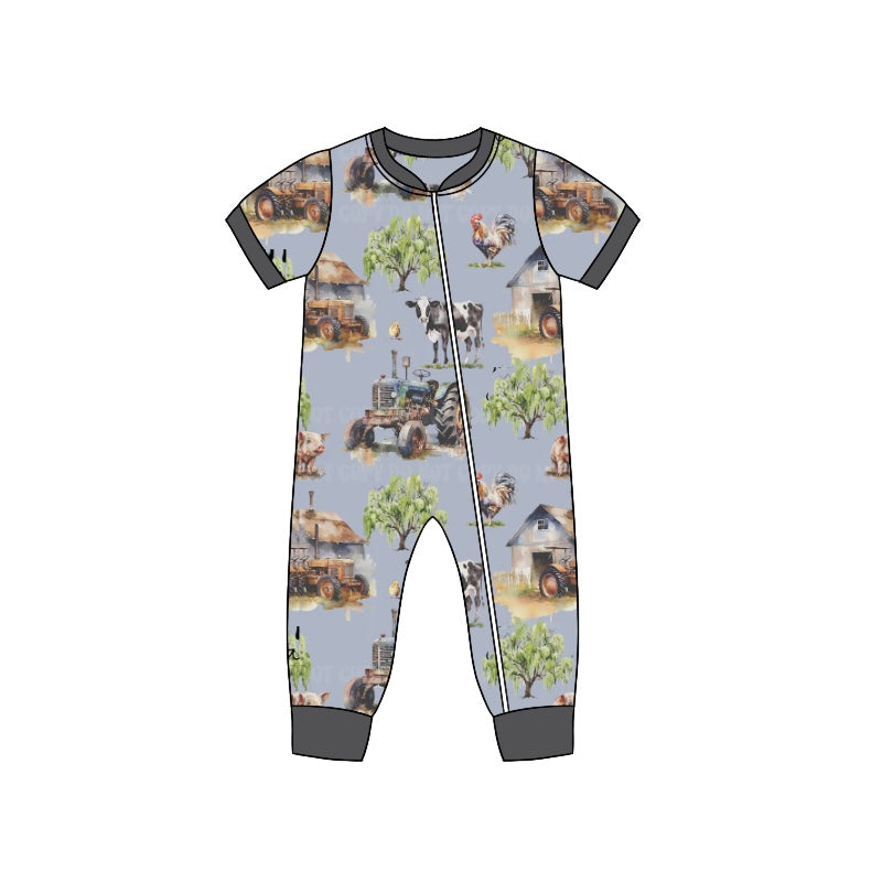 Baby Infant Boys Western Farm Zip Rompers preorder(moq 5)