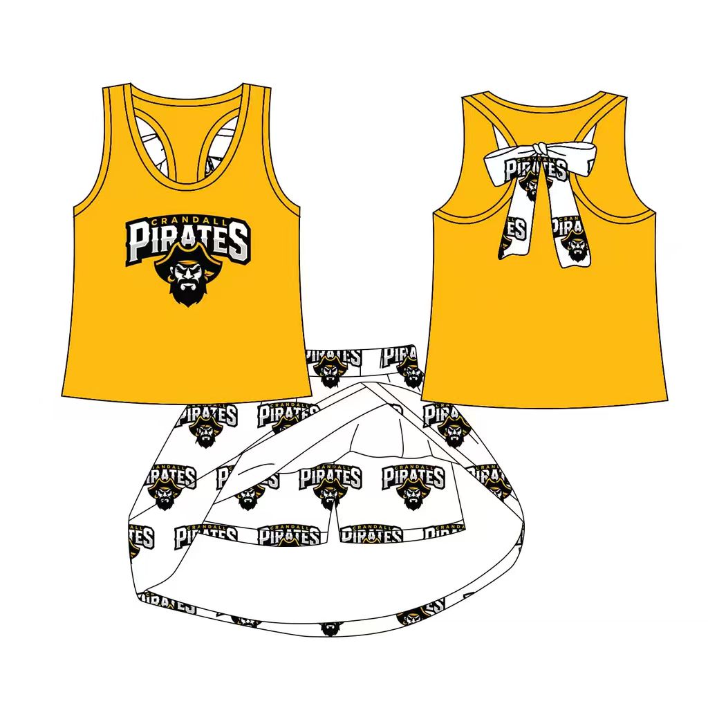 Preorder (moq 5)Baby Girls Pirates bow vest team Top Skirt Skort Sets