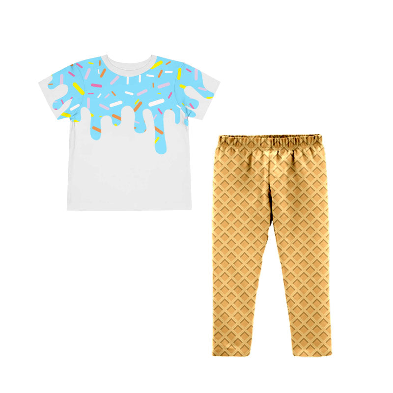 Preorder (moq 5)Baby Girls Blue Drip Sprinkles Top Legging Pants Team Clothes Sets