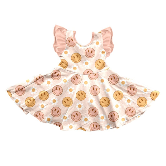 Baby Girls Smile Flowers Pink Knee Length Dresses preorder(moq 5)