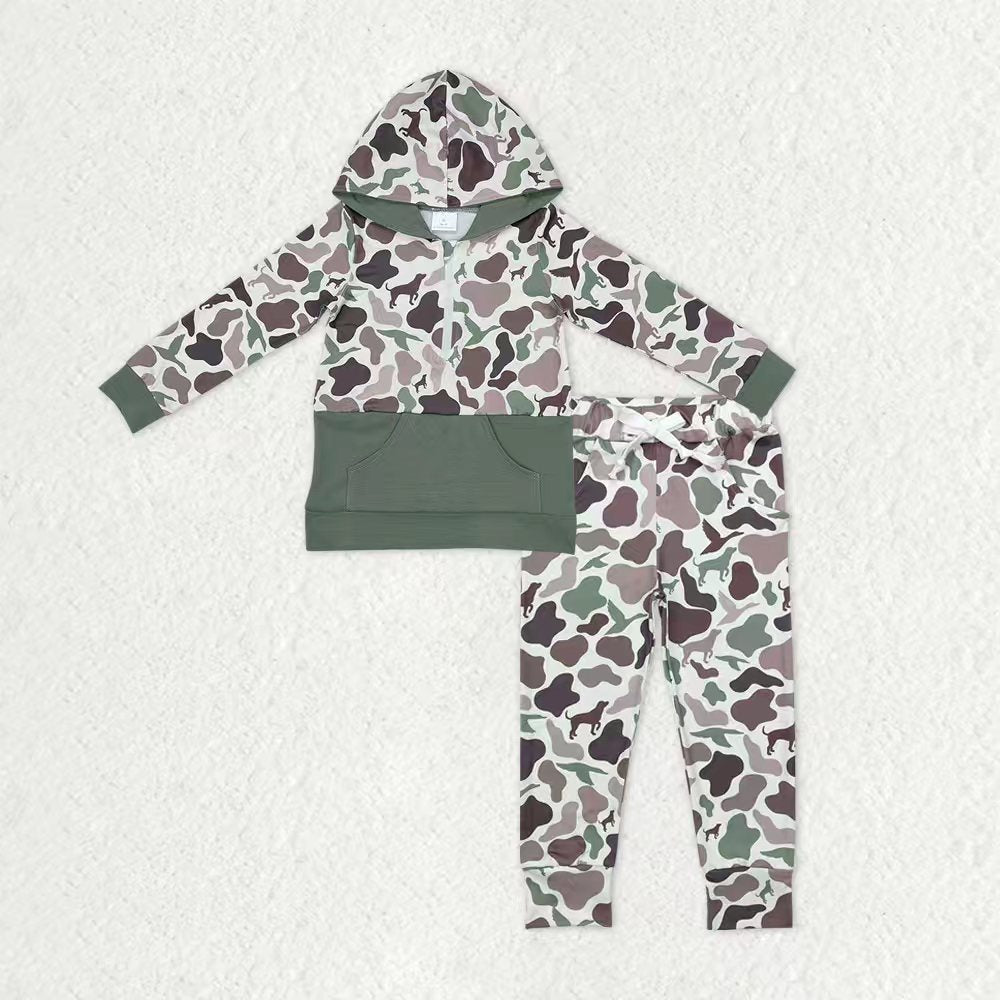 Baby Boys Hunting Dogs Ducks Camo Hoodies Pockets Legging Pants Clothes Sets