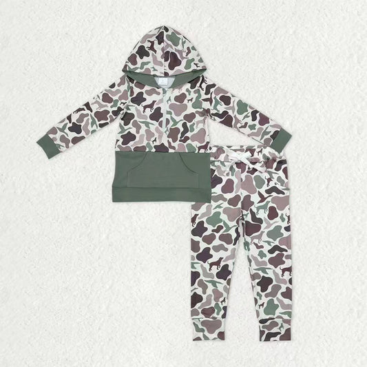 Baby Boys Hunting Dogs Ducks Camo Hoodies Pockets Legging Pants Clothes Sets