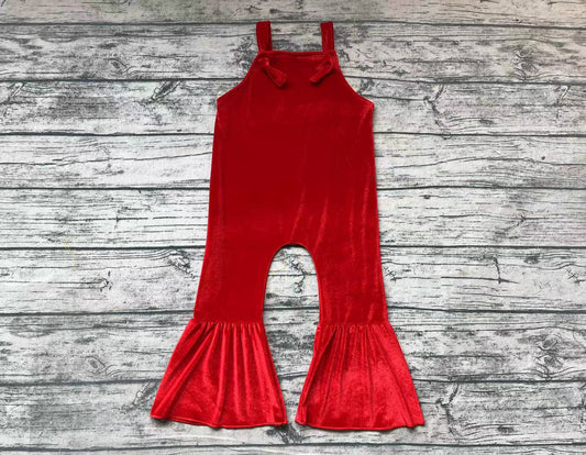 Baby Girls Red Color Velvet Overall Jumpsuits